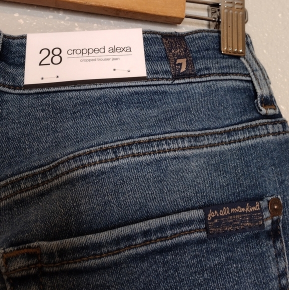 7 For All Mankind Cropped Alexa Blue High Rise Cut Hem Trouser Wide Leg Jeans - Picture 11 of 15